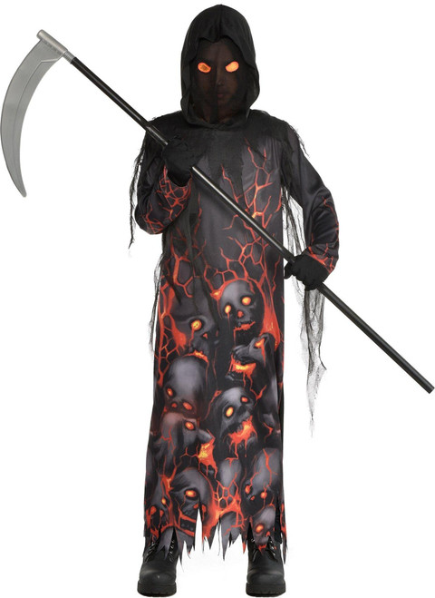 Lava Reaper Costume For Kids - (Medium 8-10) - Spooky Black & Red Design Attire, Perfect For Halloween, Costume Parties & More - 1 Pc