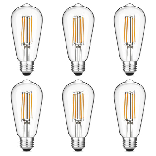 Gozelux Vintage LED Edison Bulbs 6W, Equivalent 60W Incandescent, Warm White 2700K, ST58 Antique LED Filament Bulbs with 90+ CRI, E26 Medium Base,Dimmable, Clear Glass, Pack of 6