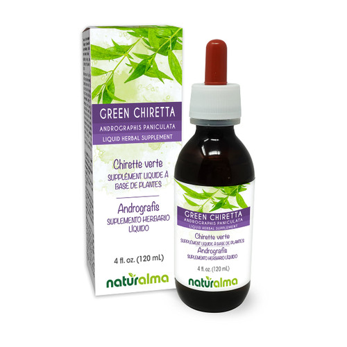Naturalma Green Chiretta (Andrographis paniculata) Tops Alcohol-Free Tincture 4 fl oz Liquid Extract in Drops | Herbal Supplement | Vegan | Product of Italy