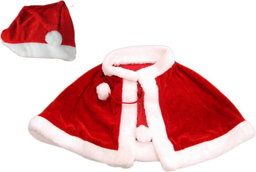 XGOPTS Christmas Red Velvet Shawl Cloak Cape Mrs Santa Cape Robe Halloween Carnival Dress up Cosplay Costume for Kid with Hat