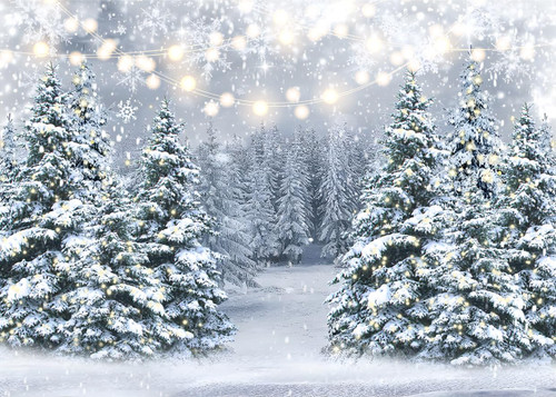 LYCGS 7X5ft Winter Snow Scenery Backdrop Glitter Winter Forest Photography Backdrop Snowflake Christmas Tree Photo Backdrop Xmas Party Decorations Banner X-173