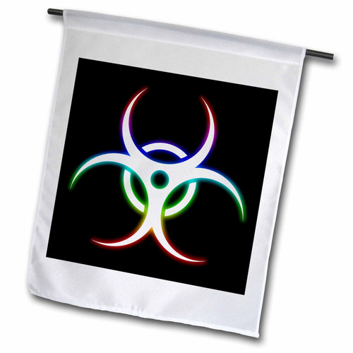 3dRose fl_24263_1 Biohazard Symbol Glowing on Black Background Garden Flag, 12 by 18-Inch