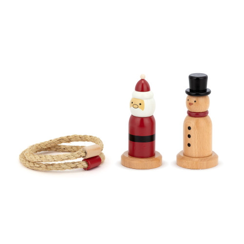 DEMDACO Santa and Snowman Red, White, and Brown Wood Christmas Activity Ring Toss Game
