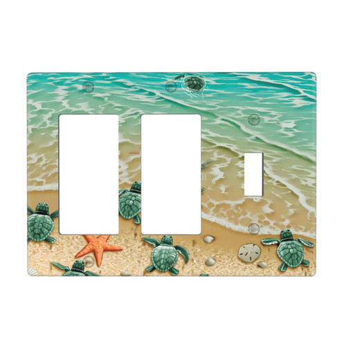 Beach Turtle 3 Gang 2 Toggle 1 Rocker Light Switch Wall Plate Cover Decorative Electrical Faceplate for Rustic Barn Door Home Living Room Decorate 6.7" x 4.8 Beach Turtle 3 Gang 2 Toggle 1 Rocker Light Switch Wall Plate Cover Decorative Electrical Faceplate for Rustic Barn Door Home Living Room Decorate 6.7" x 4.8