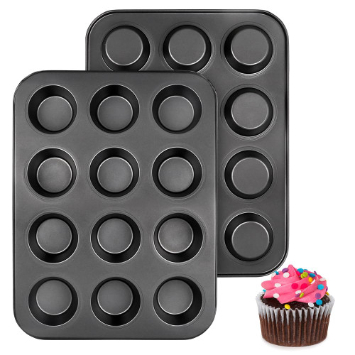 Cyimi Muffin Pan, 12 Cup Cupcake Baking Pan Set of 2, Carbon Steel Coating Nonstick Muffin Tray Bakeware for Baking Egg Cake Tart, 12-Well Muffin Tins, Black Cyimi Muffin Pan, 12 Cup Cupcake Baking Pan Set of 2, Carbon Steel Coating Nonstick Muffin Tray Bakeware for Baking Egg Cake Tart, 12-Well Muffin Tins, Black