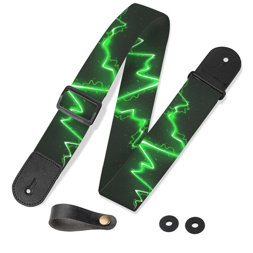 POERDAG Lightning Guitar Strap Electric Bass Guitar Strap, Personalized Guitar Strap Green Lightning Strap for Electric Guitar Strap Adjustable Guitar Accessories