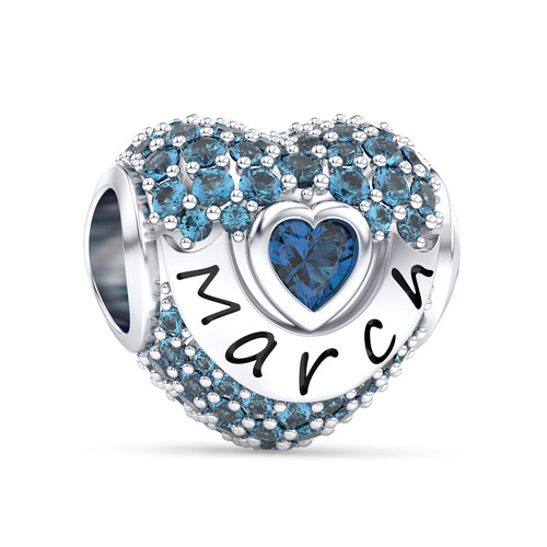 EHEG March Birthstone 003 Charms Love Heart Openwork Bead Charm for Bracelets and Necklaces 925 Sterling Silver with 5A Cubic Zirconia,Jewelry Christmas Gifts Women Girls