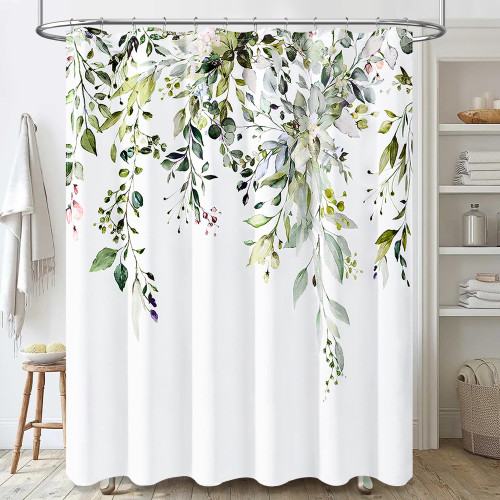 BTTN 60 Inch Stall Fabric Shower Curtain - Green Eucalyptus Cloth Shower Curtain Set with 10 Plastic Hooks, Narrow Hotel Watercolor Floral Botanical Shower Curtains for Bathroom, 60x72, Sage Green BTTN 60 Inch Stall Fabric Shower Curtain - Green Eucalyptus Cloth Shower Curtain Set with 10 Plastic Hooks, Narrow Hotel Watercolor Floral Botanical Shower Curtains for Bathroom, 60x72, Sage Green