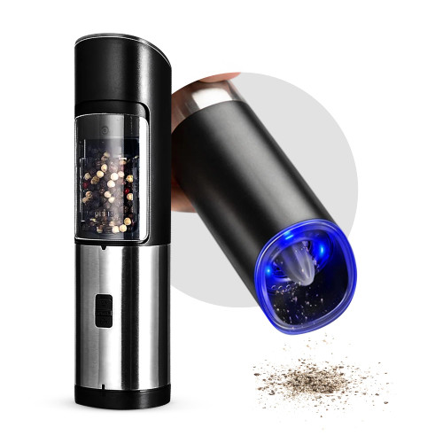 FRANIKAI Electric Salt and Pepper Grinder MIll, Automatic Gravity Salt Grinder, Battery Electric Salt and Pepper Grinder, LED Light Electric Pepper Grinder, Adjustable Electric Salt and Pepper Shakers
