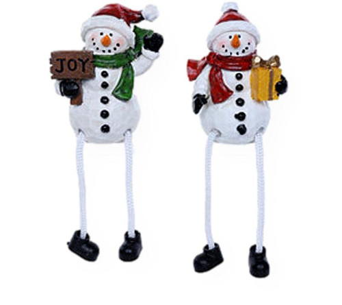 The Bridge Collection Festive Snowman Shelf Sitters with Dangling Legs Set of 2