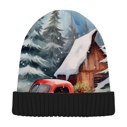 Red Christmas Truck Trees Beanie Hat for Men Women Beanie Winter Hat Winter Soft Knit Beanie Hat Warm Ski Hats for Cold Weather