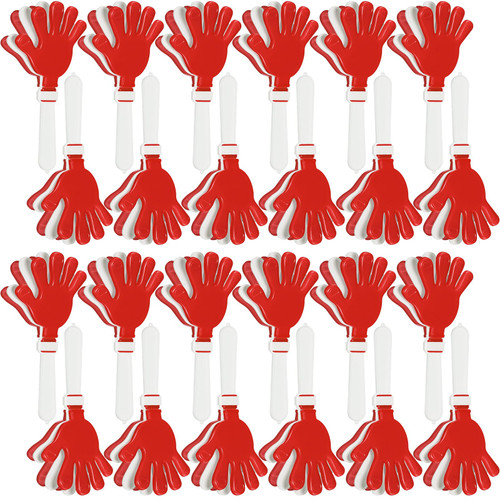 Poen 24 Pieces Hand Clappers 7.5 Inch Noise Makers Party Favors Plastic Clappers Football Clappers Noisemakers Sporting Noisemaker Toys for Sporting Events Company Fiesta Party (Red and White)