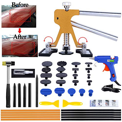 Gliston Auto Dent Puller Kit - Adjustable Golden Dent Remover Tools Paintless Dent Repair Kit Dent Lifter Puller for Car Large & Small Ding Hail Dent Removal