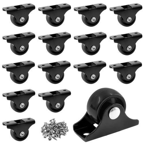 Cionyce 20 Pcs 1" Caster Wheels Rigid Non Swivel Fixed Casters with Metal Top Plate Black Hard Plastic Wheels for Furniture, Black
