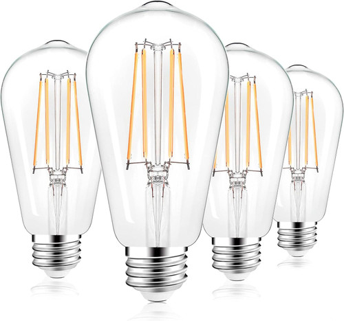 JIPRES Vintage LED Edison Bulbs, 6W, Equivalent 60W, High Brightness Daylight 2700K, ST58 Antique LED Filament Bulbs with 90+ CRI, E26 Medium Base, Dimmable, Clear Glass, Pack of 4 JIPRES Vintage LED Edison Bulbs, 6W, Equivalent 60W, High Brightness Daylight 2700K, ST58 Antique LED Filament Bulbs with 90+ CRI, E26 Medium Base, Dimmable, Clear Glass, Pack of 4