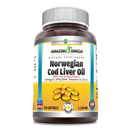 Amazing Omega Norwegian Cod Liver Oil 1250 Mg Softgels Supplement | Omega-3, EPA, DHA, Vitamin A, Vitamin D & Vitamin E (Lemon | 120 Count) Amazing Omega Norwegian Cod Liver Oil 1250 Mg Softgels Supplement | Omega-3, EPA, DHA, Vitamin A, Vitamin D & Vitamin E (Lemon | 120 Count)