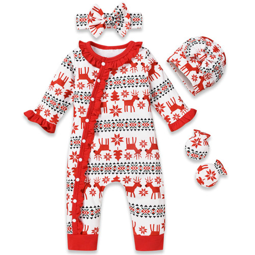 Aalizzwell 0-3 Months Baby Girls Christmas Romper Infant Jumpsuit Winter Deer Clothes Xmas Clothing Red