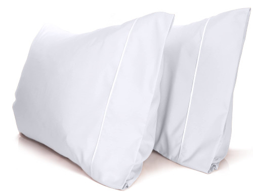 LuxClub Collection Pillowcases 2 Pack - Eco Friendly Wrinkle Free Cooling Pillow Cases with Satin Trim - Machine Washable Hotel Bedding Silky Soft - White Standard/Queen