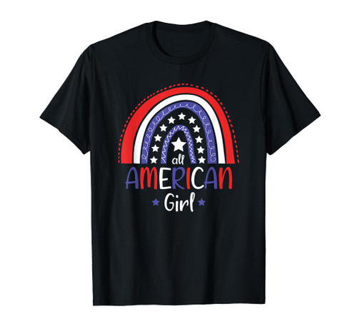 All American Girl July 4th America Flag Rainbow T-Shirt All American Girl July 4th America Flag Rainbow T-Shirt