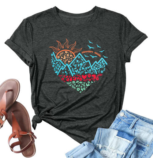 Adventure Awaits Shirt Women Mountains Heartbeat Shirt Nature Hiking Camping Tee Top Grey Adventure Awaits Shirt Women Mountains Heartbeat Shirt Nature Hiking Camping Tee Top Grey