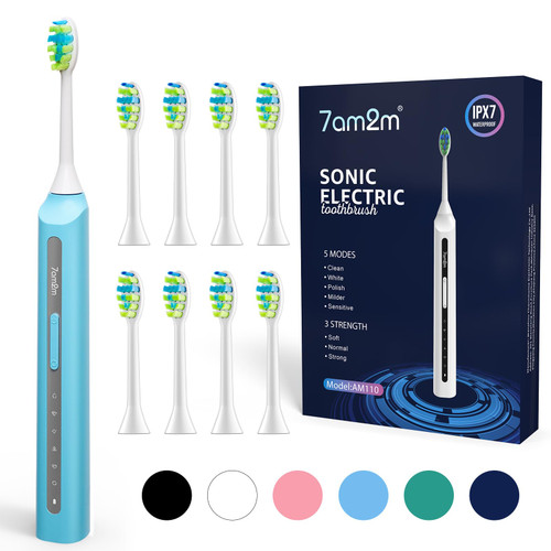 7AM2M Sonic Electric Toothbrush, High Power Rechargeable Toothbrushes, with 8 Brush Heads for Adults and Kids, 15 Adjustable Modes, Built-in 2-Minute Smart Timer, 4 Hours Fast Charge(Blue) 7AM2M Sonic Electric Toothbrush, High Power Rechargeable Toothbrushes, with 8 Brush Heads for Adults and Kids, 15 Adjustable Modes, Built-in 2-Minute Smart Timer, 4 Hours Fast Charge(Blue)