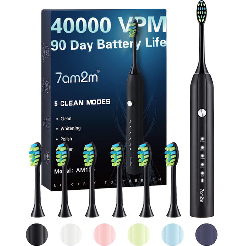 7AM2M Sonic Electric Toothbrush, Soft Toothbrushes for Adults and Kids with 6 Brush Heads, One Charge Use for 90 Days, 5 Modes with 2 Minutes Build in Smart Timer, Rechargeable Toothbrushes 7AM2M Sonic Electric Toothbrush, Soft Toothbrushes for Adults and Kids with 6 Brush Heads, One Charge Use for 90 Days, 5 Modes with 2 Minutes Build in Smart Timer, Rechargeable Toothbrushes