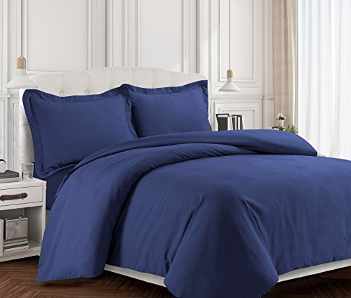 TRIBECA LIVING VALENDUVETKIDB Valencia Solid Duvet Cover Set, King Dark Blue,Moonlight Blue,King