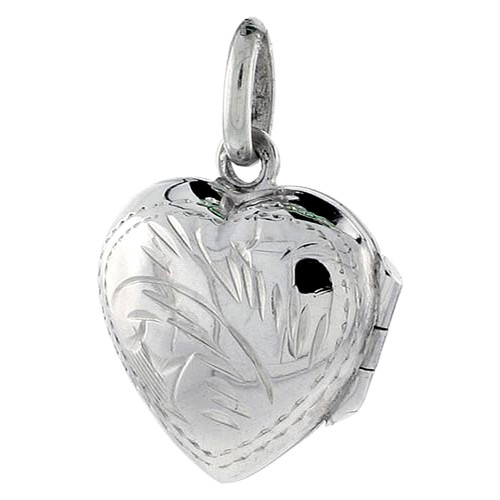 Tiny Sterling Silver Puffy Heart Locket Pendant/Charm Engraved Handmade, 9/16 inch