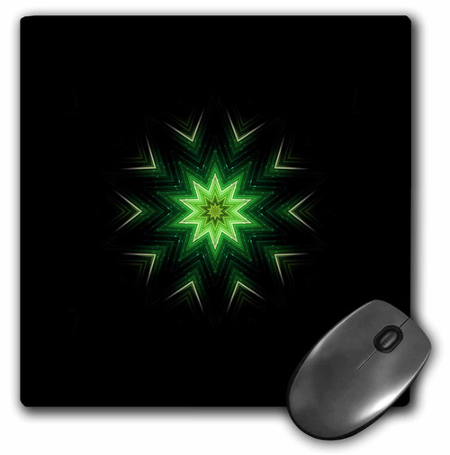 3dRose LLC 8 x 8 x 0.25 Inches Mouse Pad, Glow Psychedelic Light Green Star Mandala (mp_42516_1)