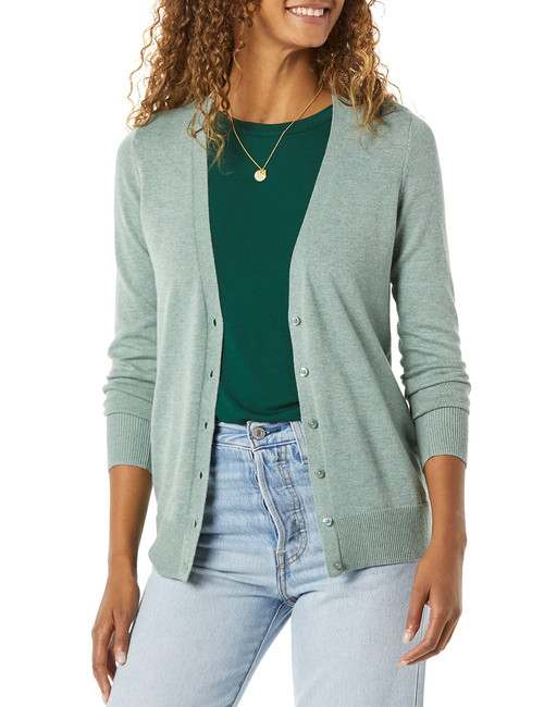 Amazon Essentials Women's Lightweight V-Neck Cardigan Sweater (Available in Plus Size), Sage Green Heather, XX-Large