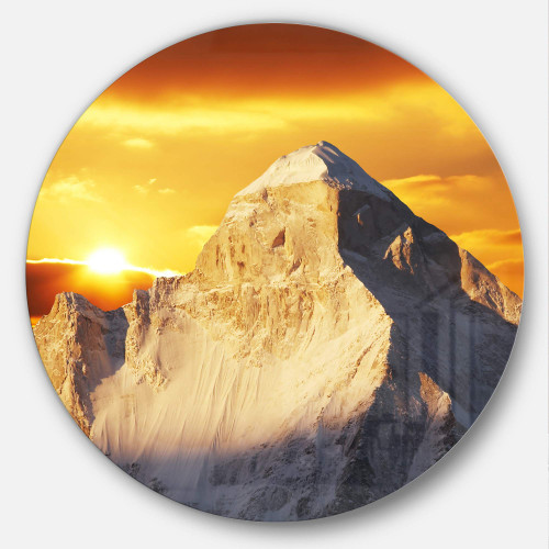 Designart Shivling Garhwal Himalaya at Sunset Landscape Metal Wall Art-Disc of 11, 11'' H x 11'' W x 1'' D 1P, Yellow
