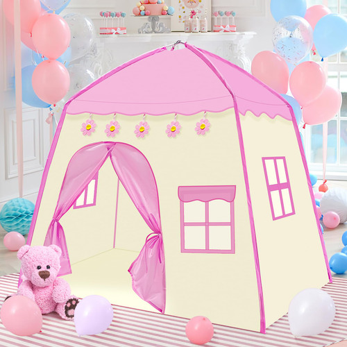 deAO Kids Play Tent Kids Playhouse Indoor Outdoor Toddler Tent Princess & Prince Castle Playhouse Fairy Tale Teepee Gift Tent Oxford Fabric Pink