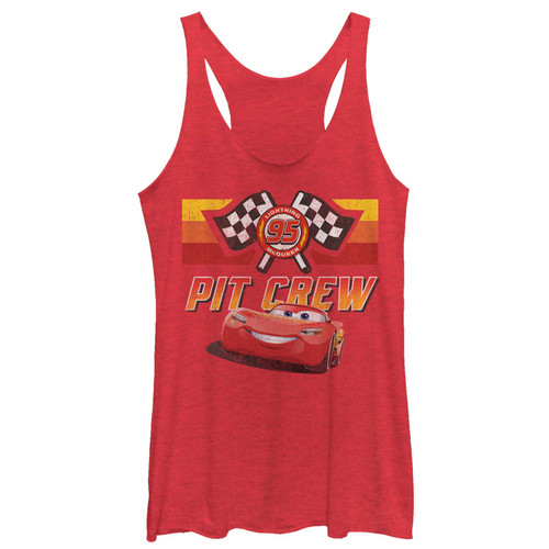 Fifth Sun Junior's Cars 3 Pit Crew Tri-Blend Racerback Layering Tank, Red Heather, Large