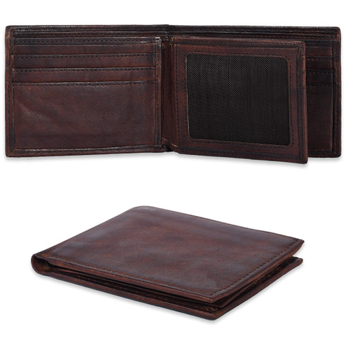 Real Leather Brown Bifold Wallet For Men | 9 Credit Cards Window | Slim Minimalist Front Pocket Bill Fold Wallet
