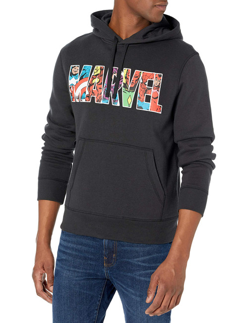 Amazon Essentials Disney | Marvel | Star Wars Men's Fleece Pullover Hoodie Sweatshirts (Available in Big & Tall), Marvel Character Logo, XX-Large