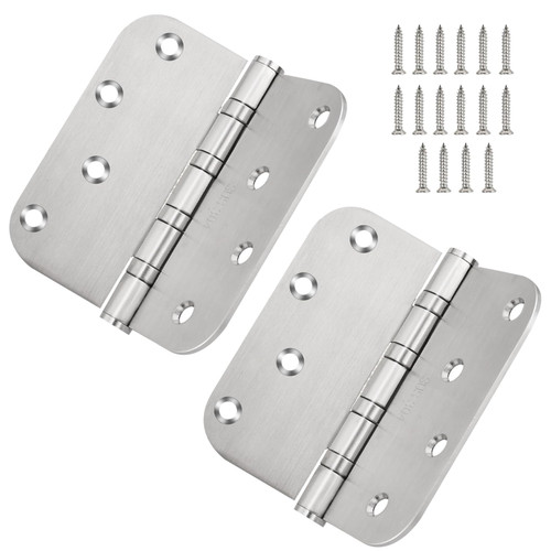 304 Stainless Steel Door Hinges 4 Inch Ball Bearing Door Hinges Interior & Exterior Door Hinges 4'' X 4'' for Left & Right Doors with 5/8" Radius Corners 2 Pack (2Pack, Silver)