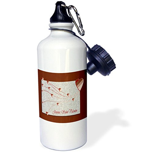 3dRose wb_37051_1"Joyeuse Saint-Valentin, Happy Valentines Day in French, Copper Hearts" Sports Water Bottle, 21 oz, White