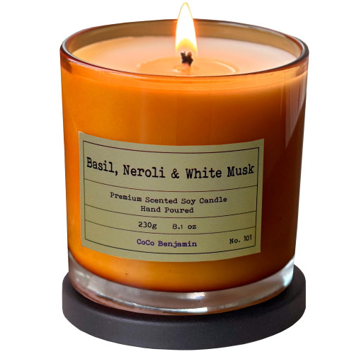 100% Soy, Highly Scented, Hand Poured Soy Candle, 8.1 oz (Basil, Neroli & White Musk)