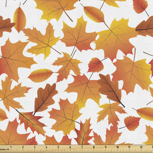 Ambesonne Burnt Orange Fabric by The Yard, Autumn Art Pattern of Various Fall Leaves, Decorative Fabric for Upholstery and Home Accents, 1 Yard, Orage Magenta