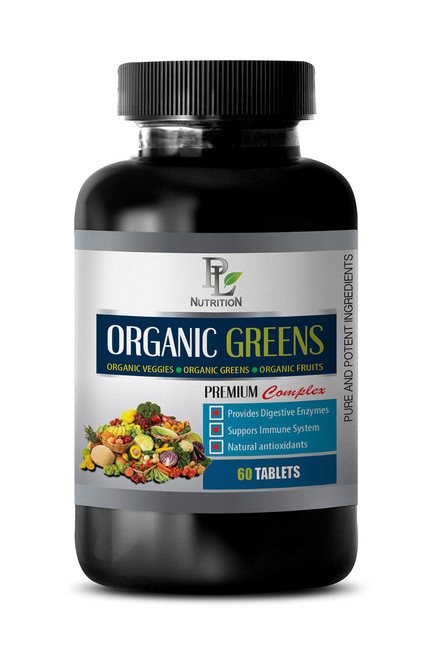 PL NUTRITION antioxidant Supplement - Greens Premium Organic Complex - Barley Grass Vitamin - 1 Bottle 60 Tablets