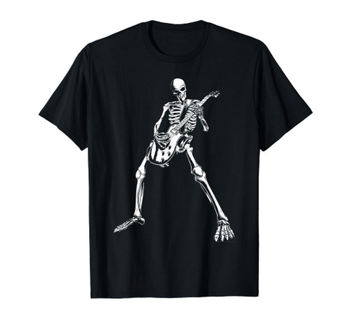 Skeleton Playing Electric Guitar Solo - Halloween Rock Music T-Shirt