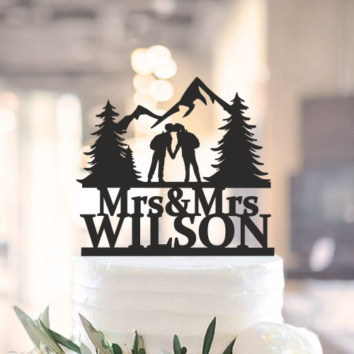 Mountain Hiking Lesbian cake topper,Lesbian wedding cake topper,mrs and mrs cake topper,lesbian silhouette,Outdoor Wedding Cake Topper 1399