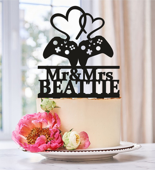 Gamer wedding cake topper,Gamer cake topper,video game wedding topper,game controller cake topper,wedding cake topper,Mr & Mrs Topper 0363