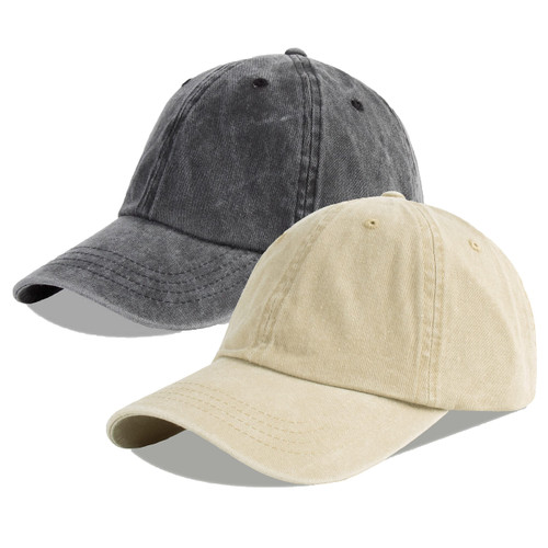 LANGZHEN Unisex Baseball Cap 100% Cotton Fits Men Women Washed Denim Adjustable Dad Hat(Khaki+Black, One Size)