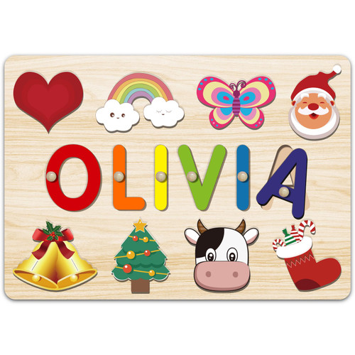 Name Puzzle for Kids Personalized, Montessori Learning Toys for Baby Boy & Girl,1st Birthday Gifts Girl and Boy, Custom Baby Gifts, Personalized Gifts for Kids Christmas 2023, Baby First Christmas