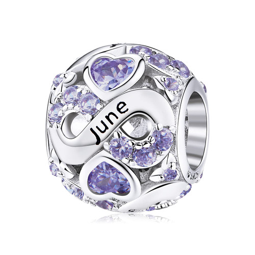 VOROCO June Birthstone 925 Sterling Silver Infinity Love Heart Charm Bead for Bracelets and Necklaces with Cubic Zirconia, Birthday Jewelry Gifts for Women VOROCO June Birthstone 925 Sterling Silver Infinity Love Heart Charm Bead for Bracelets and Necklaces with Cubic Zirconia, Birthday Jewelry Gifts for Women