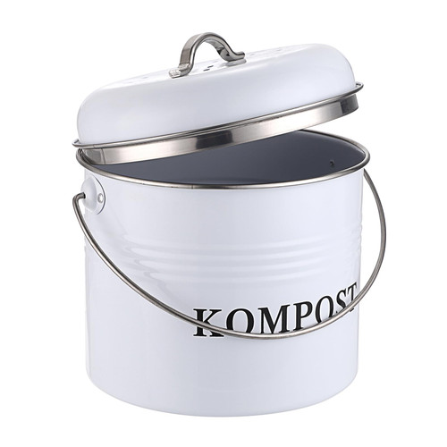 OwnMy Compost Bin for Kitchen Countertop Indoor Compost Bin with Lid, Small Kitchen Compost Bin for Kitchen Food Waste Scrap Compost Container Counter Composting Bucket Metal Composter Bin, White