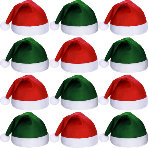 SATINIOR 12 Pieces Santa Hats Christmas Non Woven Fabric Hat for Holidays Xmas Party Supplies (Dark Green and Red, Small)
