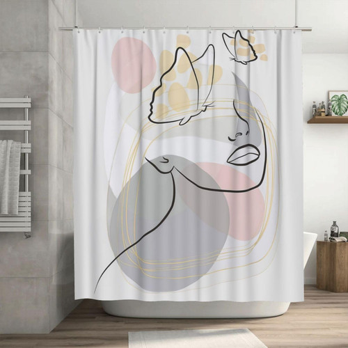 Yibuda Boho Abstract Woman Butterfly Shower Curtain Simple Geometric Minimalist Aesthetic Shower Curtain Fabric Polyester Waterproof Bohemia Modern Mid Century Bathroom Curtains with Hooks 60x72 in
