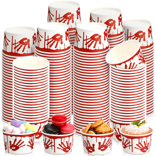 Suttmin 100 Pcs 12 oz Halloween Disposable Cups Halloween Snack Cups Halloween Paper Bowls Halloween Trick or Treat Bowls Dessert Ice Cream Bowls for Cupcake Yogurt Hot Cold Drink (Blood)